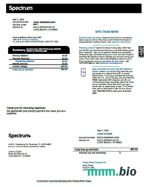 Szablon rachunku za media w USA Spectrum w formatach Word i PDF, Wersja 3